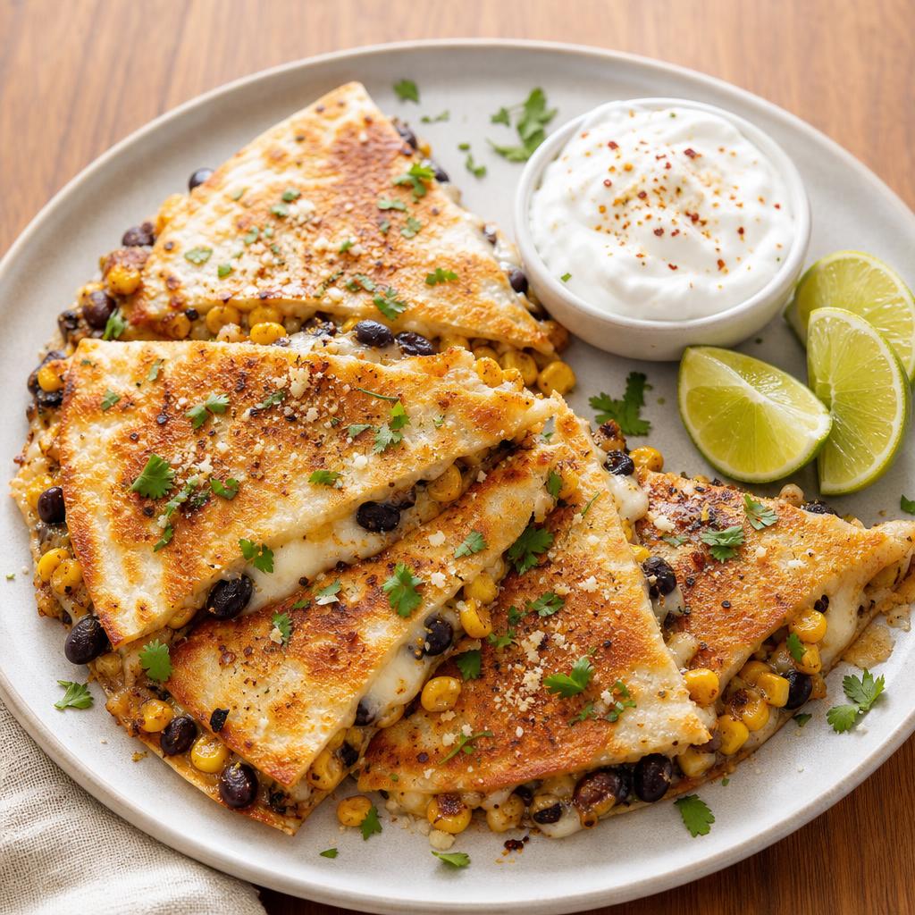 App catalogue illustration of Corn and black bean quesadillas